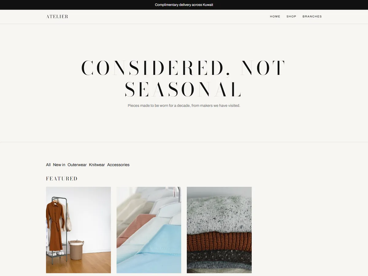 The Atelier storefront theme