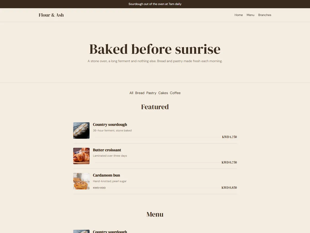 The Flour & Ash storefront theme