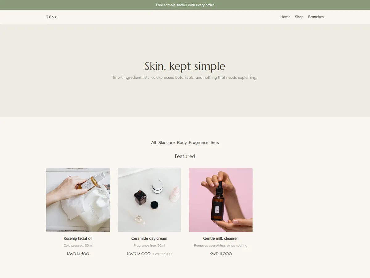 The Sève storefront theme