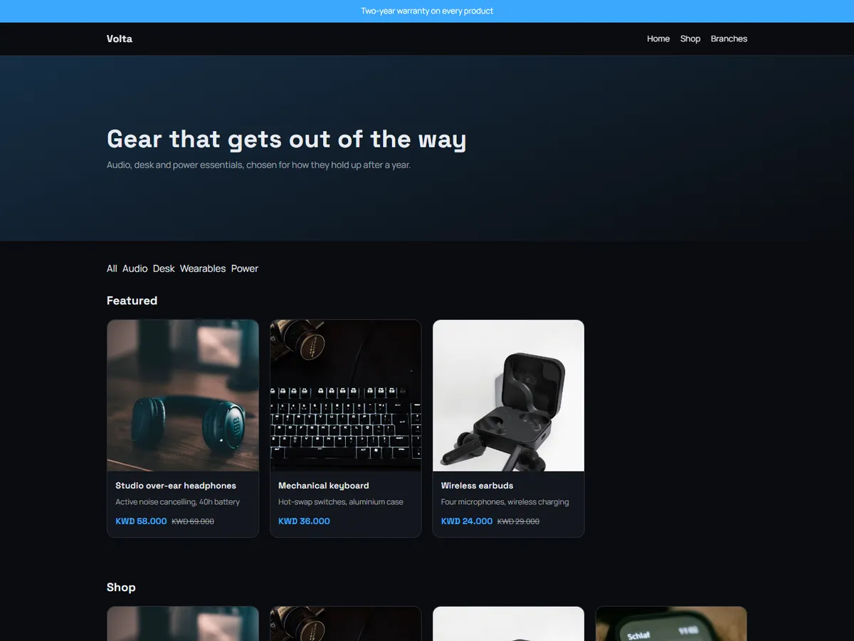 The Volta storefront theme